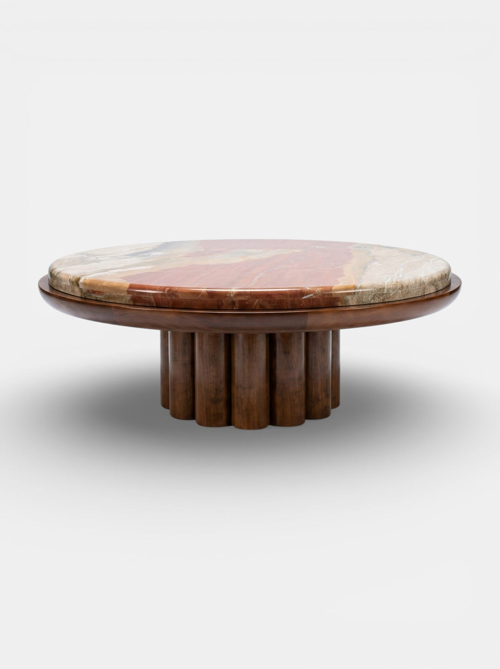 Handcrafted wood coffee table with Breccia Fantastica marble back view - premium Italian design