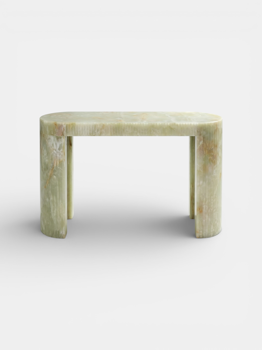 Luna Green Onyx console front view - translucent green onyx stone Italian luxury furniture by MARBERA