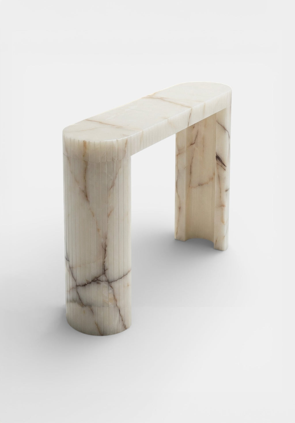Luna Shell Onyx console three-quarter right view showing natural shell onyx stone patterns