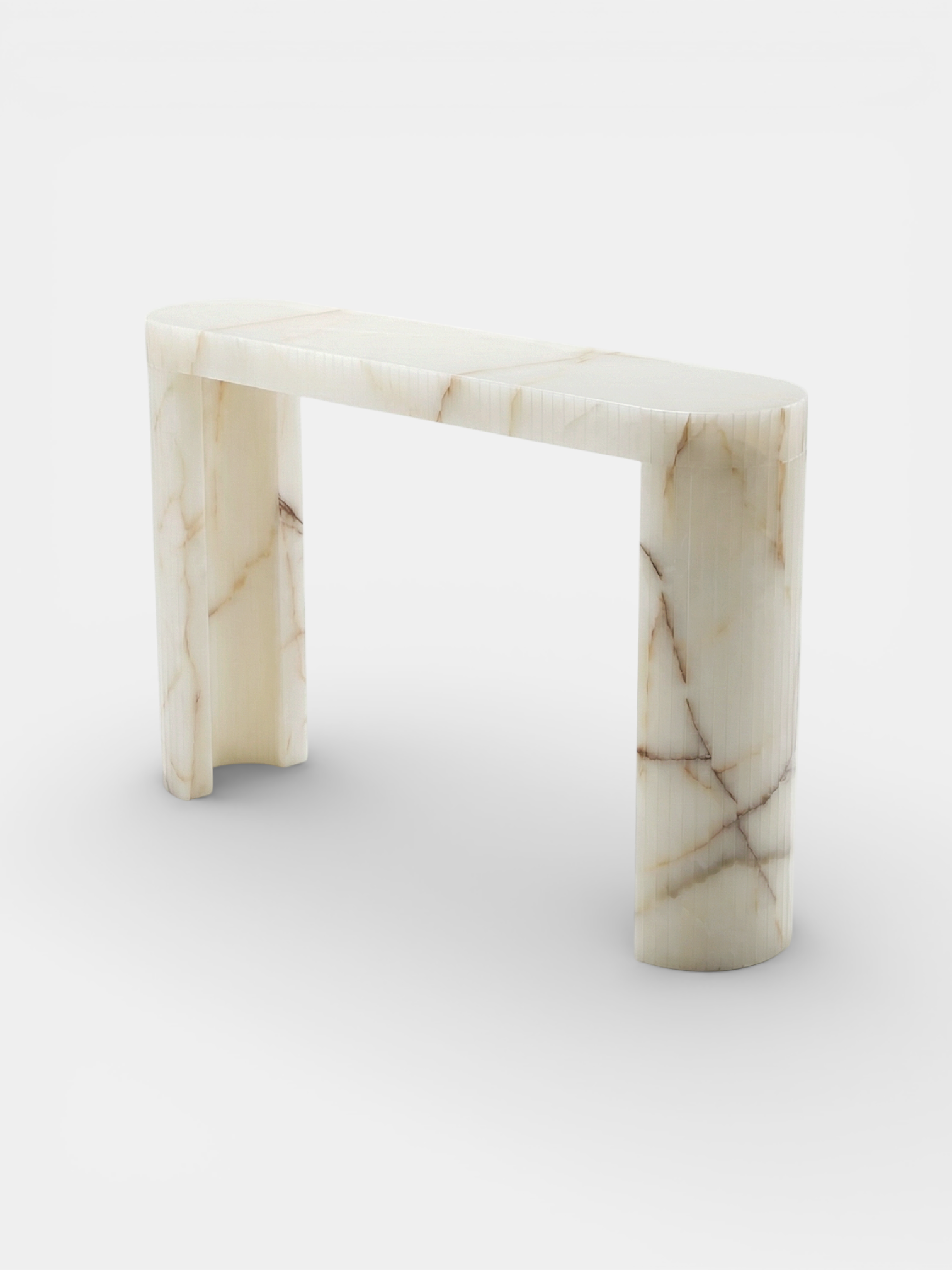 Luna Shell Onyx console detail shot highlighting unique shell-pattern onyx stone natural formations