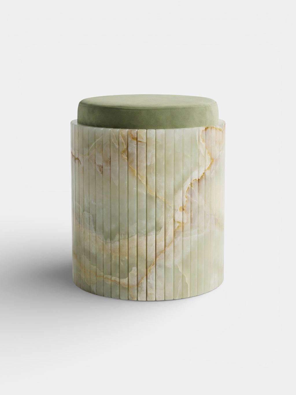 Green onyx Dolce stool back view showing sculptural curves - premium Italian marble craftsmanship