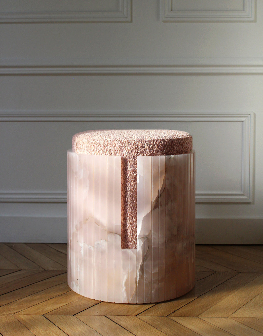 Premium Dolce stool pink onyx marble - handcrafted Italian furniture sophisticated side angle