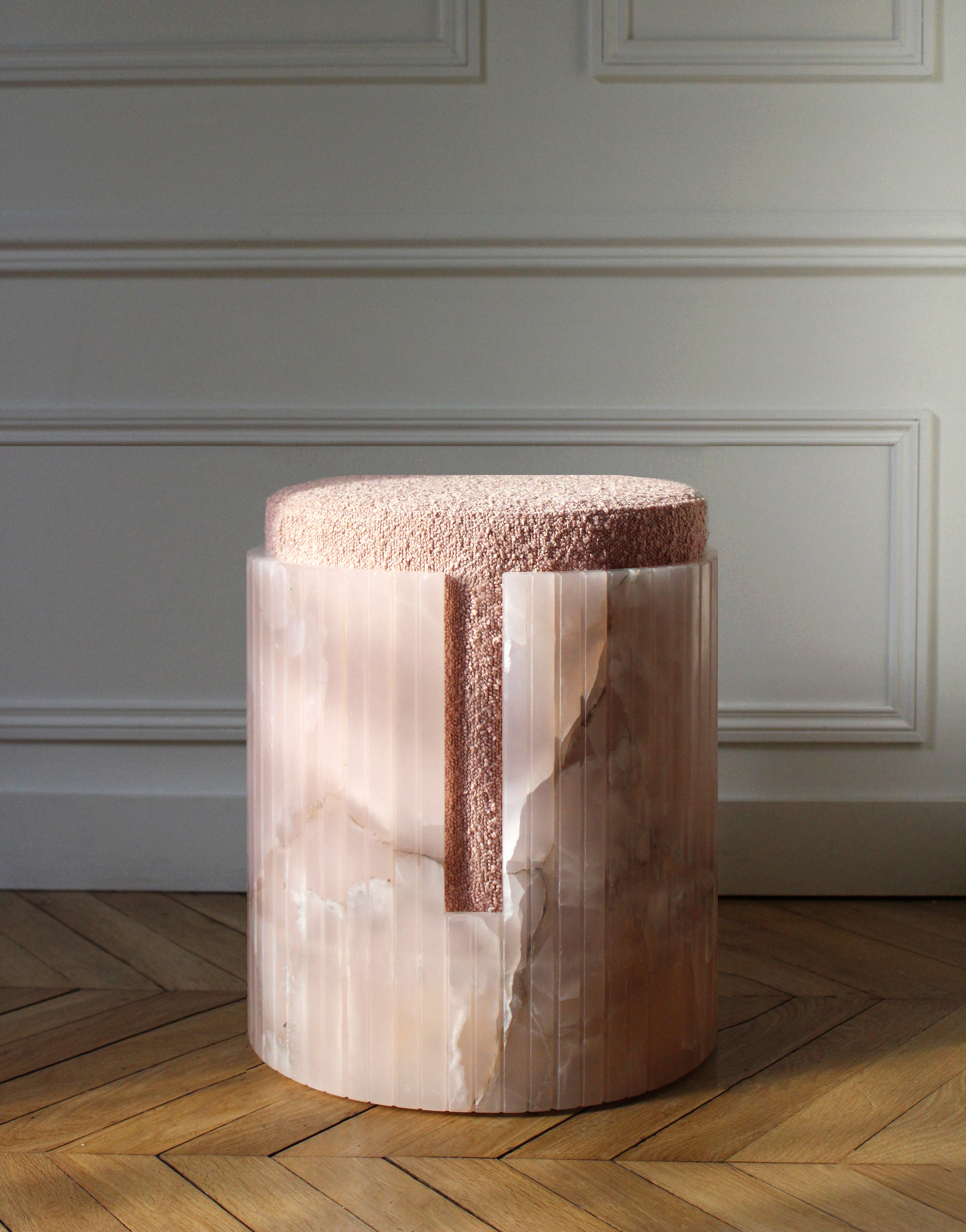 Premium Dolce stool pink onyx marble - handcrafted Italian furniture sophisticated side angle