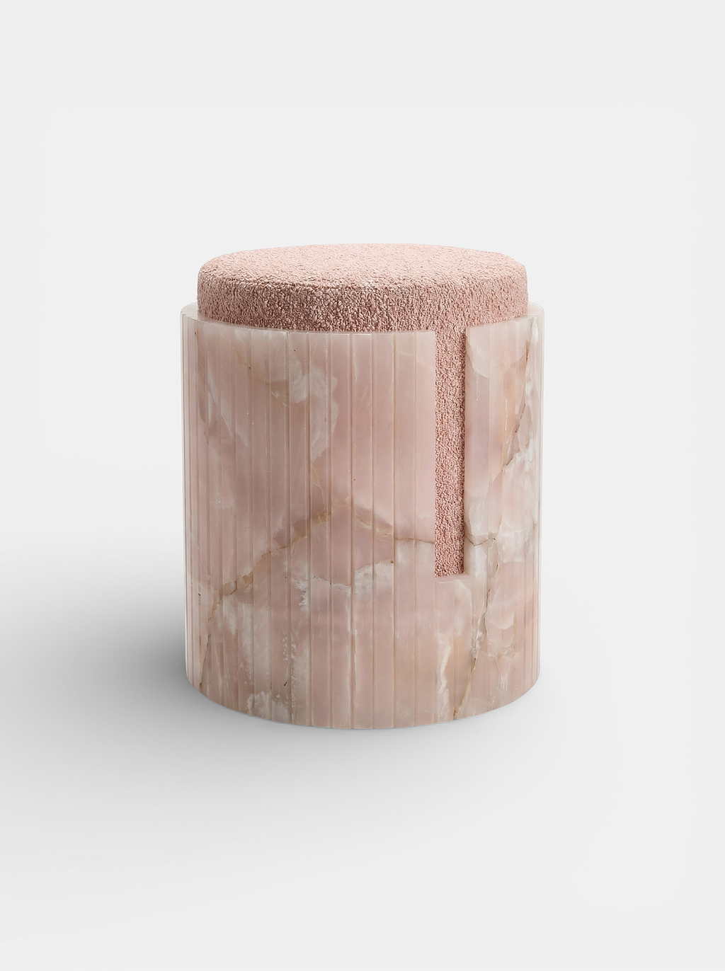 Contemporary pink onyx Dolce stool - elegant Italian marble furniture left side perspective