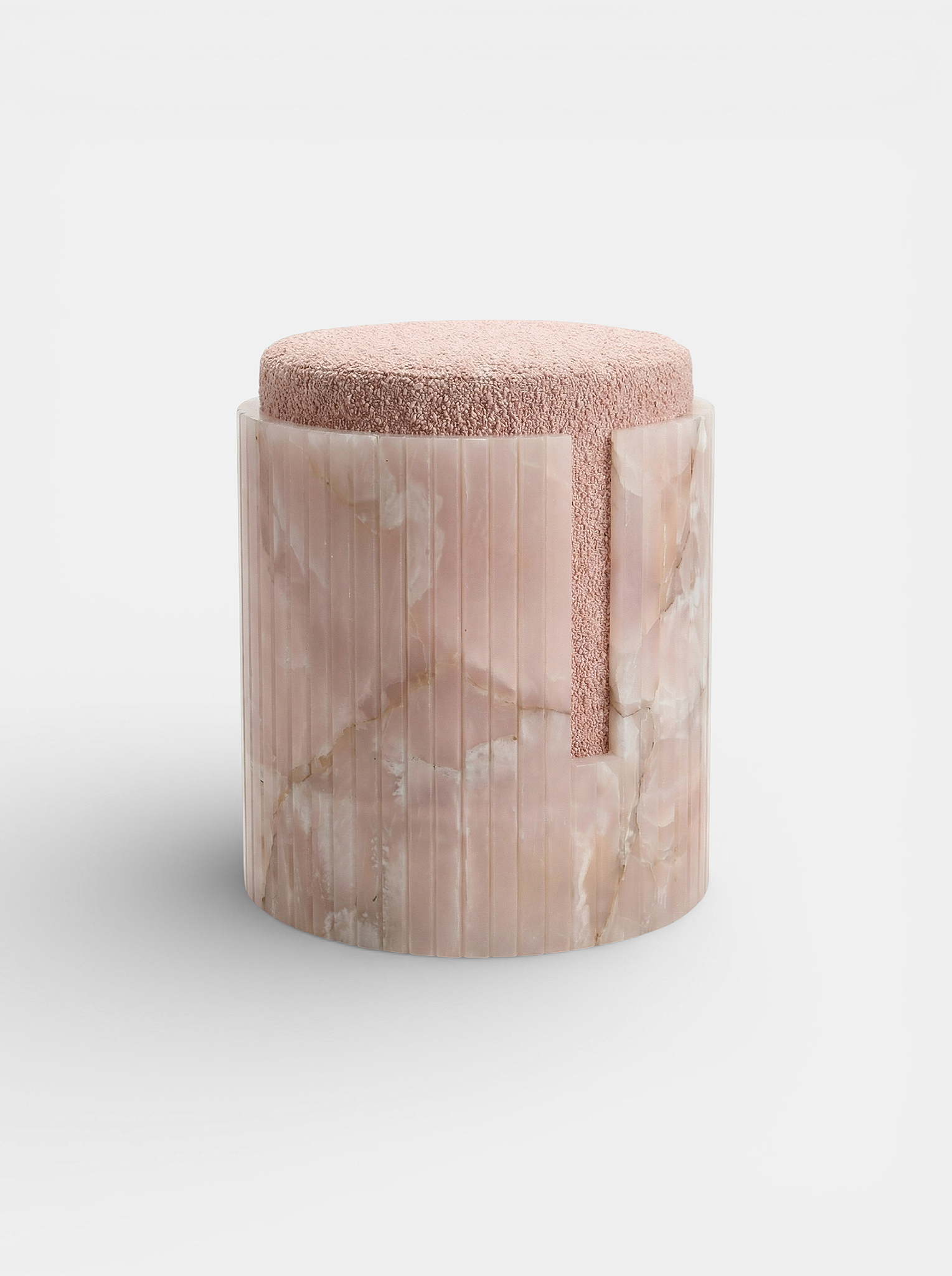 Contemporary pink onyx Dolce stool - elegant Italian marble furniture left side perspective