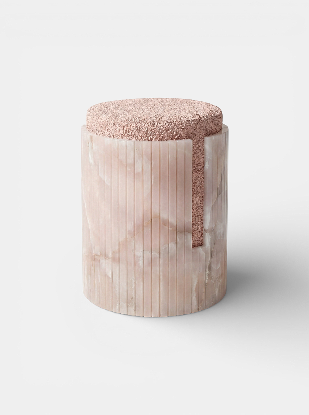 Premium pink onyx Dolce stool - handcrafted Italian marble furniture right side detail view