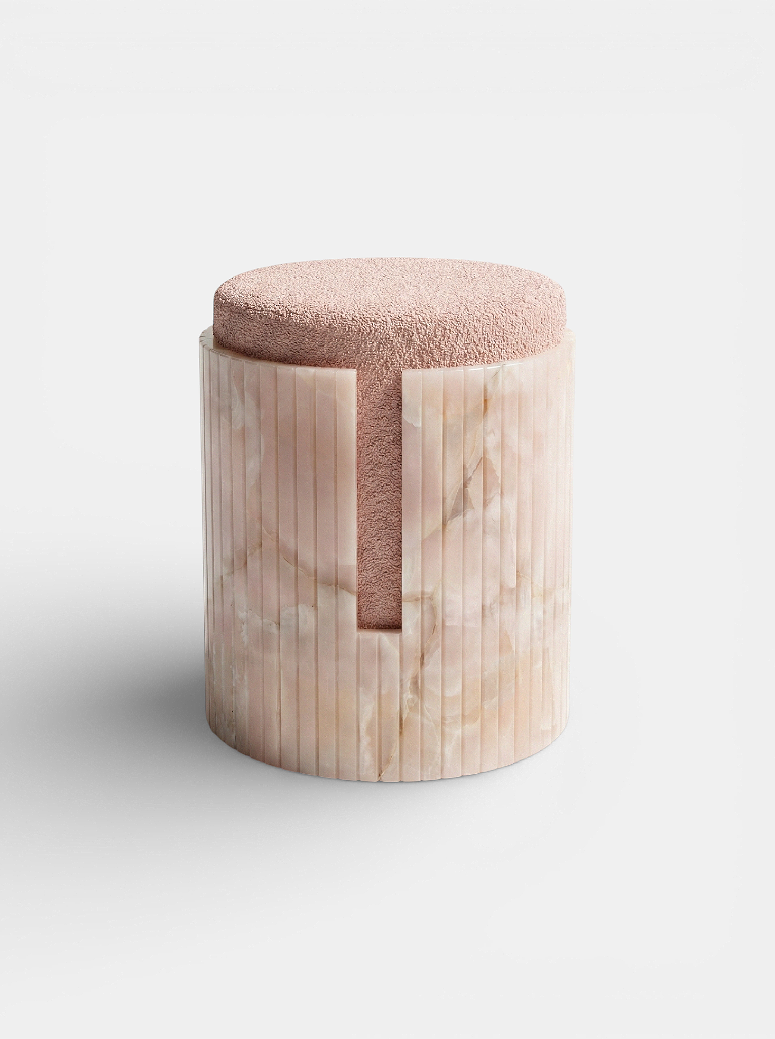 Sophisticated Dolce stool pink onyx - luxury Italian marble seating right angle studio view