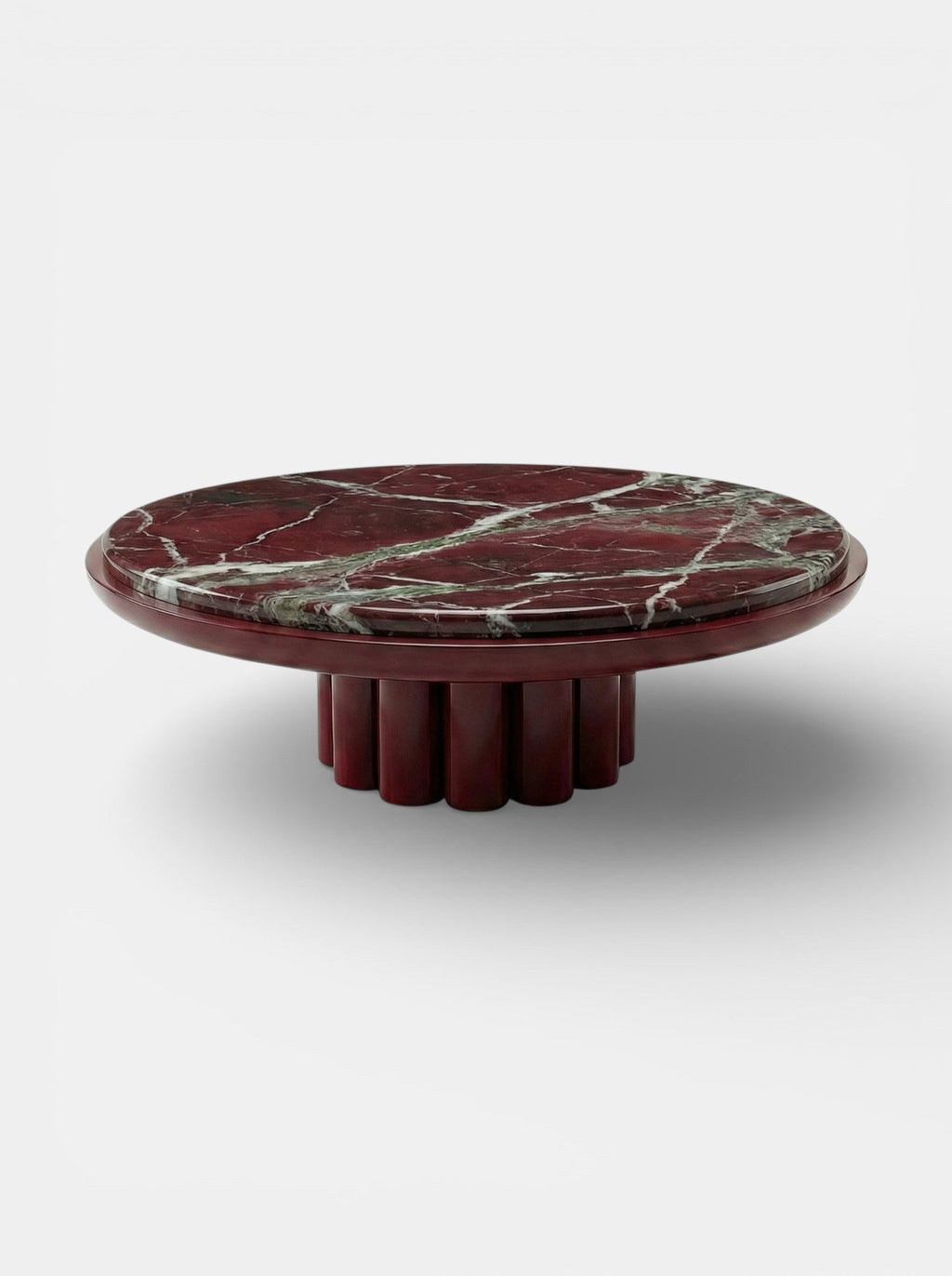 Luxury Edoni furniture piece in bordeaux lacquer with Rosso Levanto red marble - MARBERA Italian design
