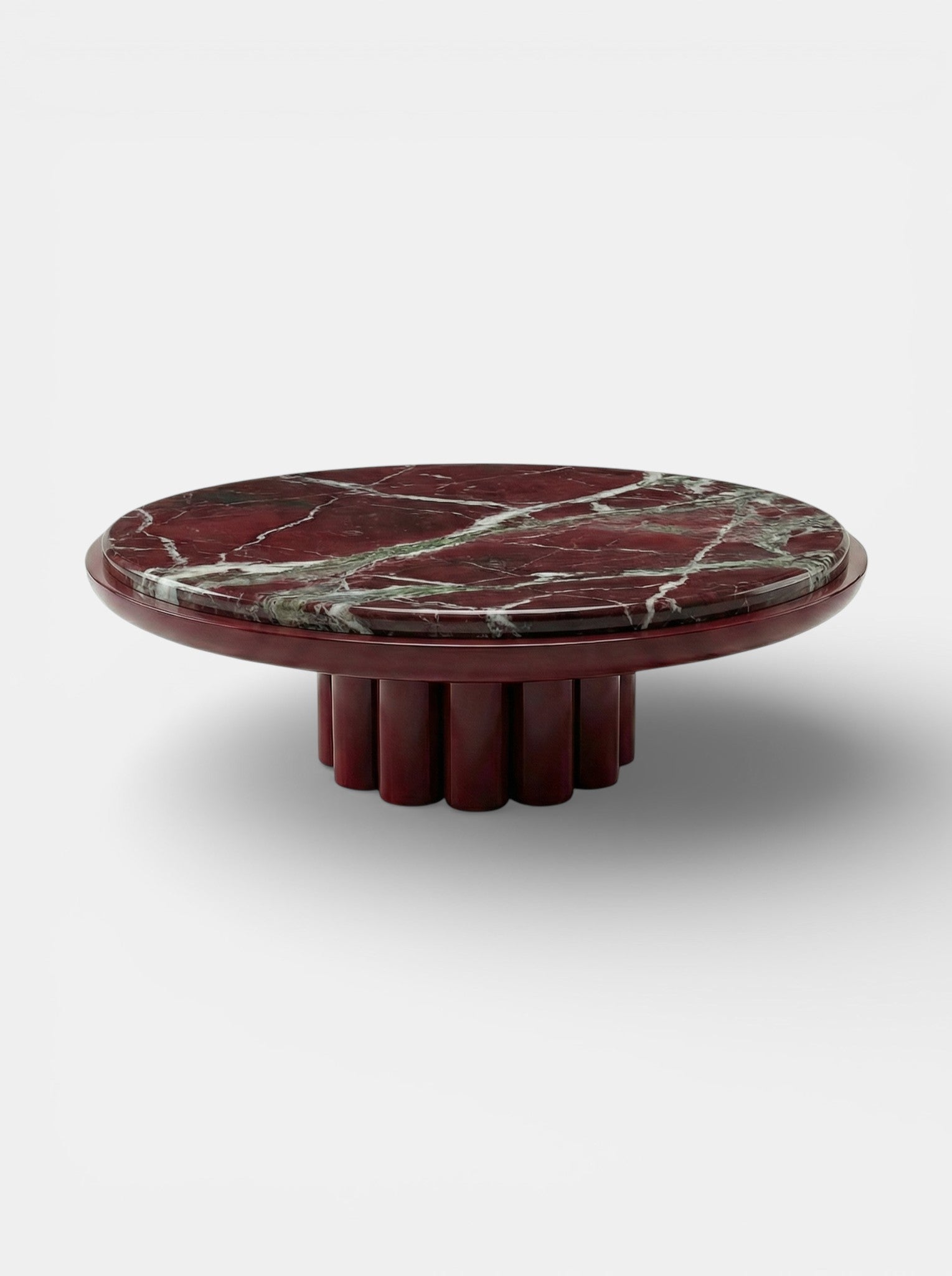 Luxury Edoni furniture piece in bordeaux lacquer with Rosso Levanto red marble - MARBERA Italian design