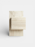 Italian travertine dining table with natural stone texture, luxury marble furniture curved base design