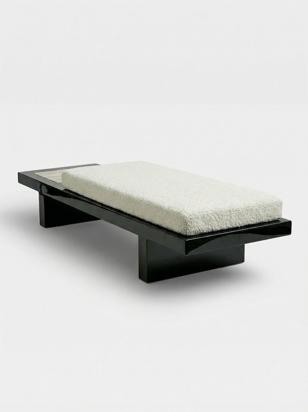 Artistic rendering of Sybille black ivory onyx bench highlighting marble texture and modern design