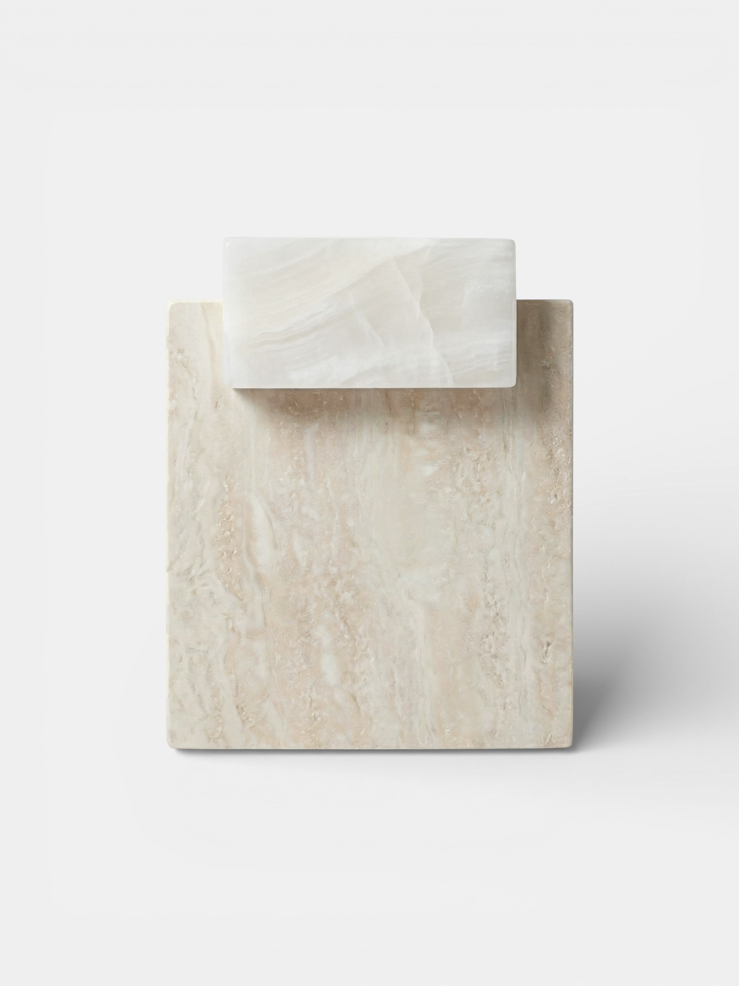 Unique white onyx and travertine marble table combining two premium stones - handcrafted Italian luxury