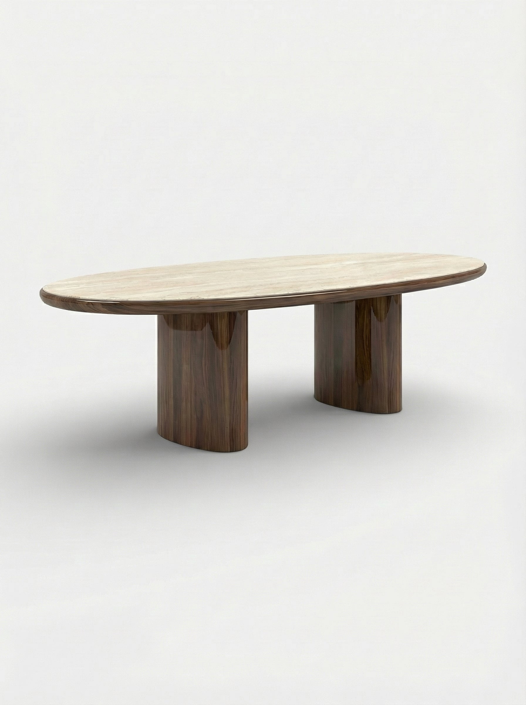 Wood and travertine Carla dining table lifestyle - premium Italian mixed material furniture