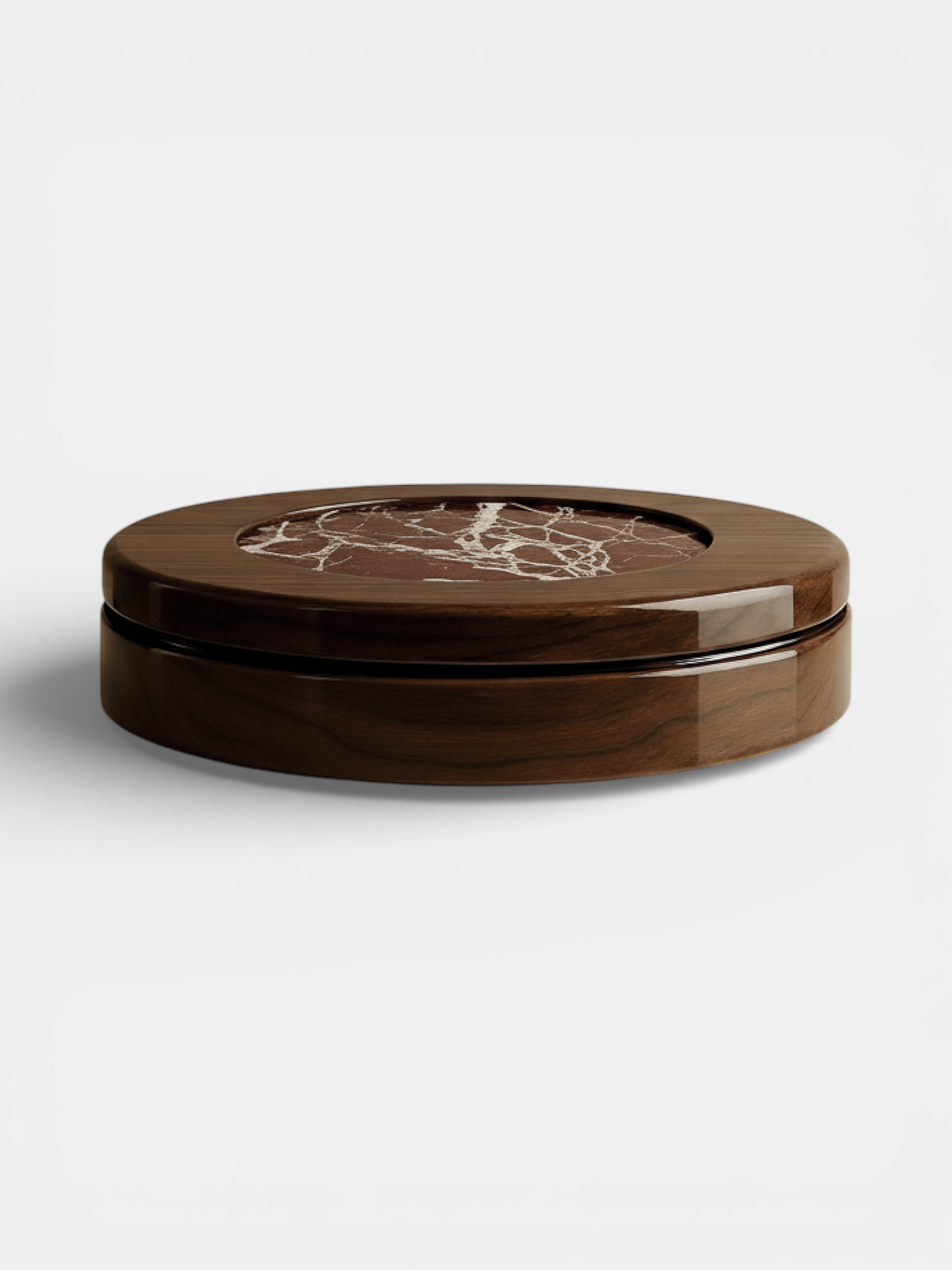 Wood and red Rosso Levanto marble coffee table with elegant curved design - Italian luxury