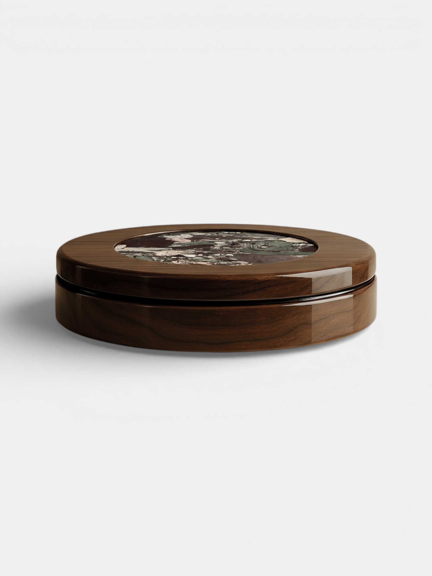 Wood and Quatre Saisons marble coffee table with colorful natural patterns - Italian luxury