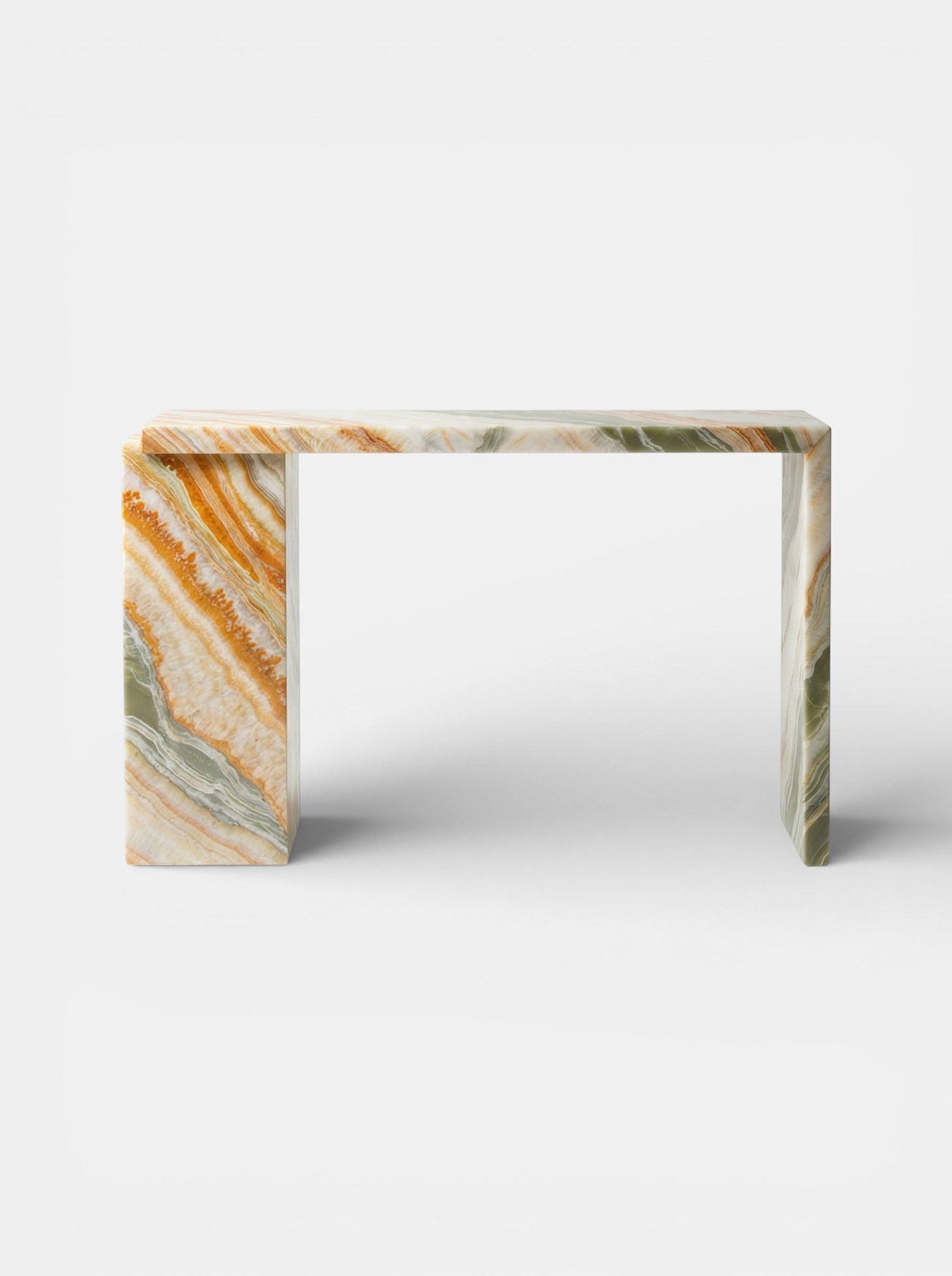 Front view Jill console in Rainbow Onyx - MARBERA luxury Italian marble furniture with vibrant patterns