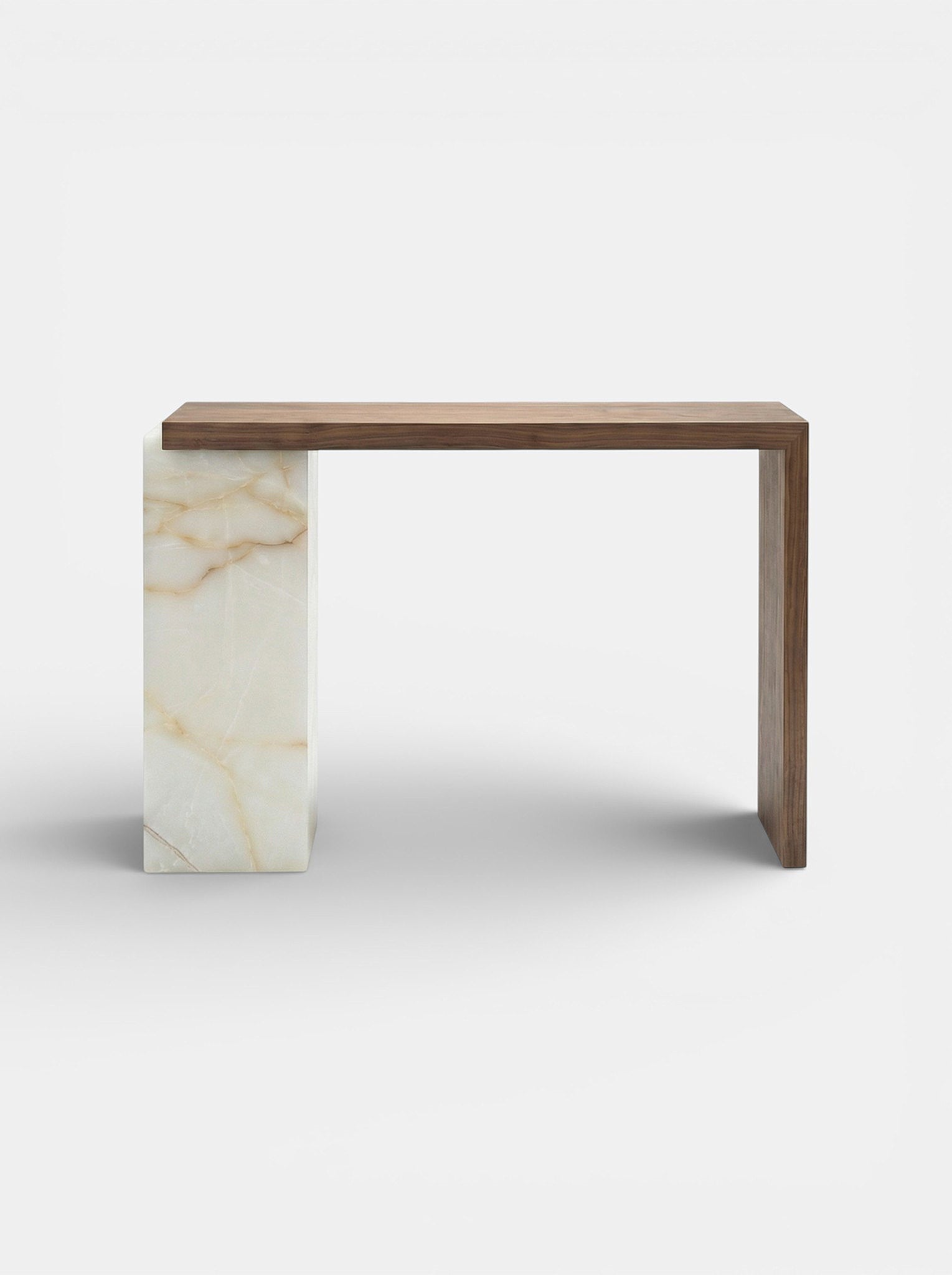 Front view Jill console wood and Shell Onyx marble - MARBERA luxury Italian furniture combining materials