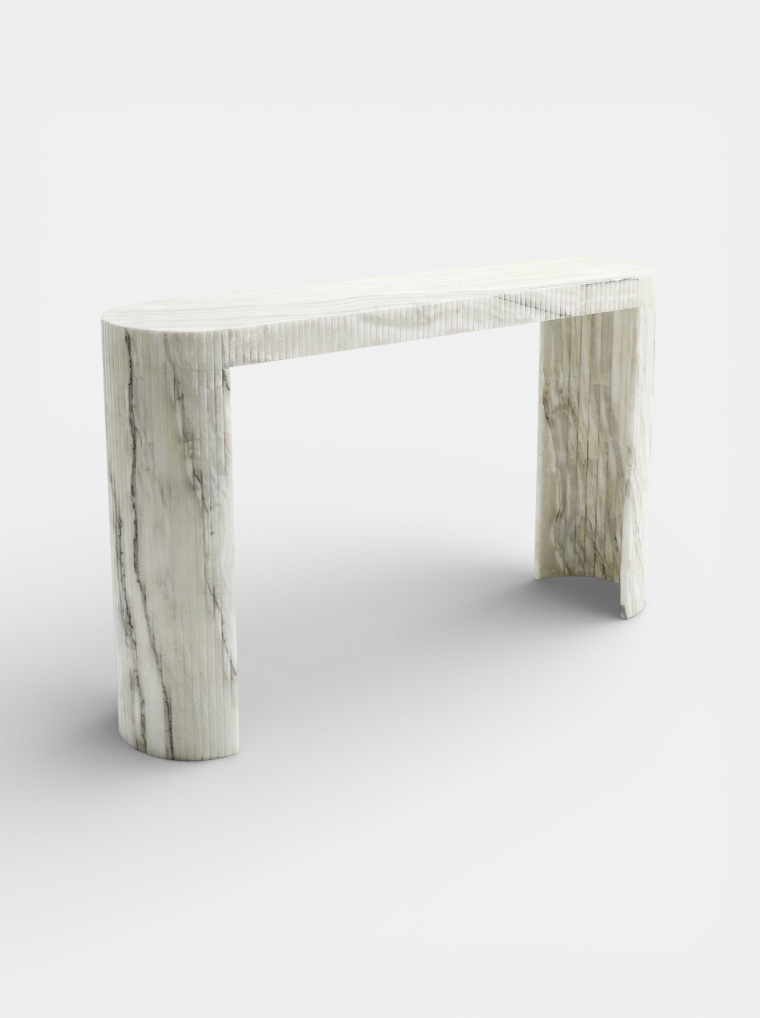 Luna Montaigne Onyx console three-quarter left view showing natural cream onyx stone veining