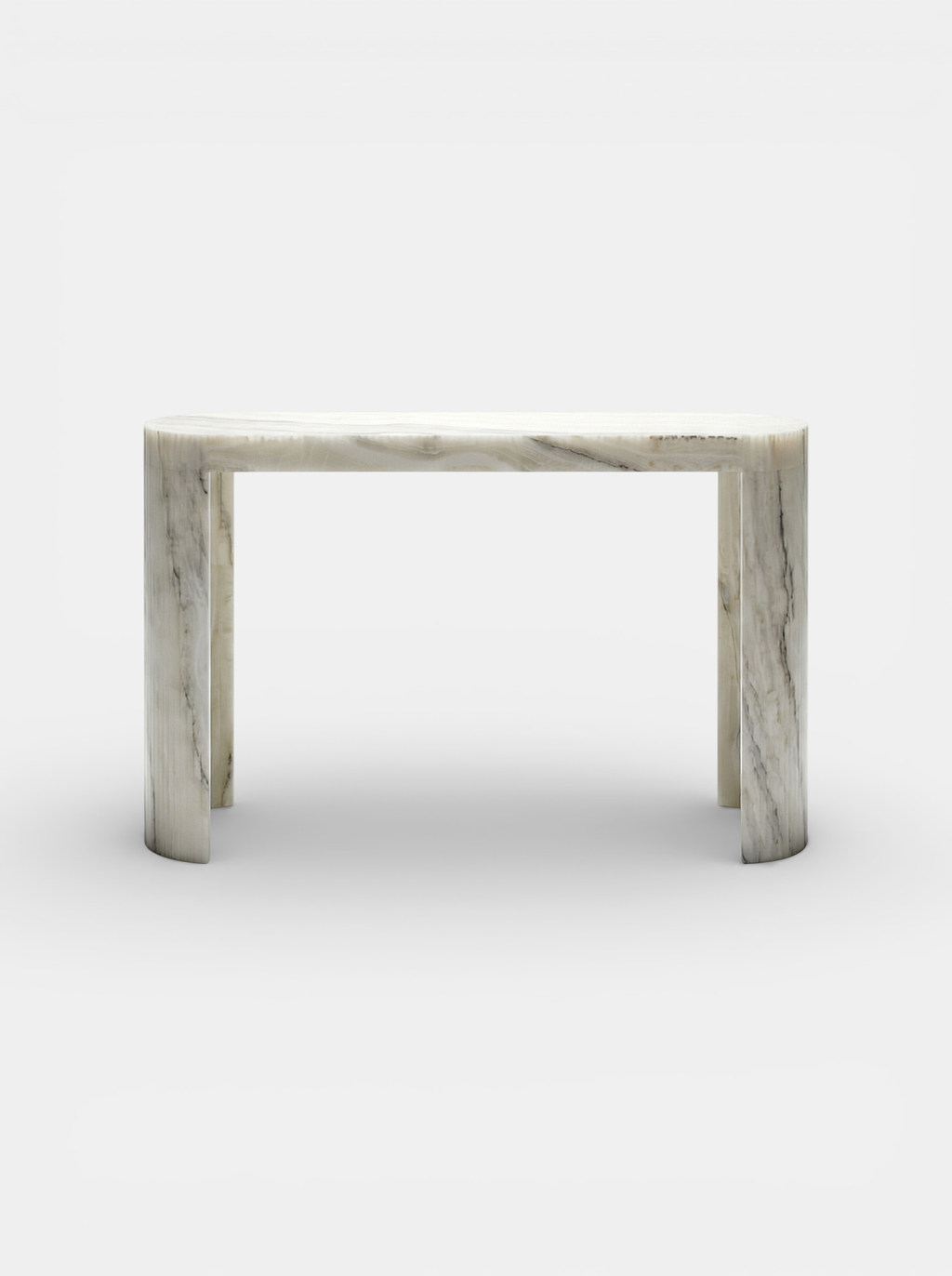 Luna Montaigne Onyx console front view - cream veined onyx stone Italian luxury furniture by MARBERA