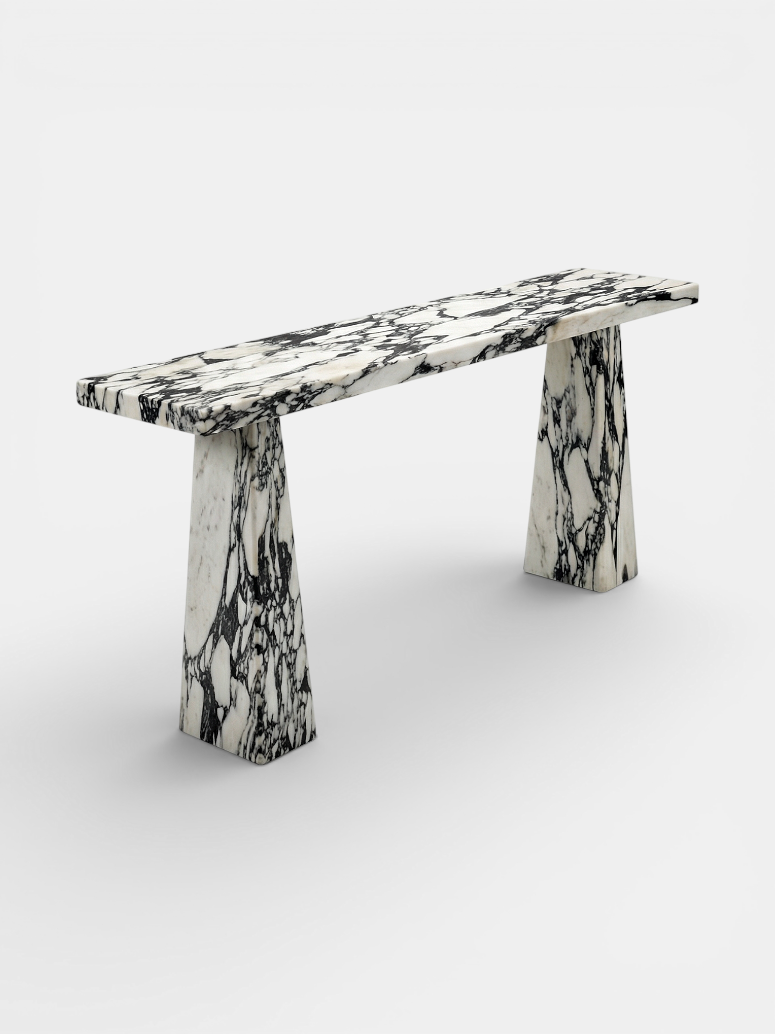 Uma console right side view in Calacatta Viola marble - Italian luxury furniture with elegant stone finish