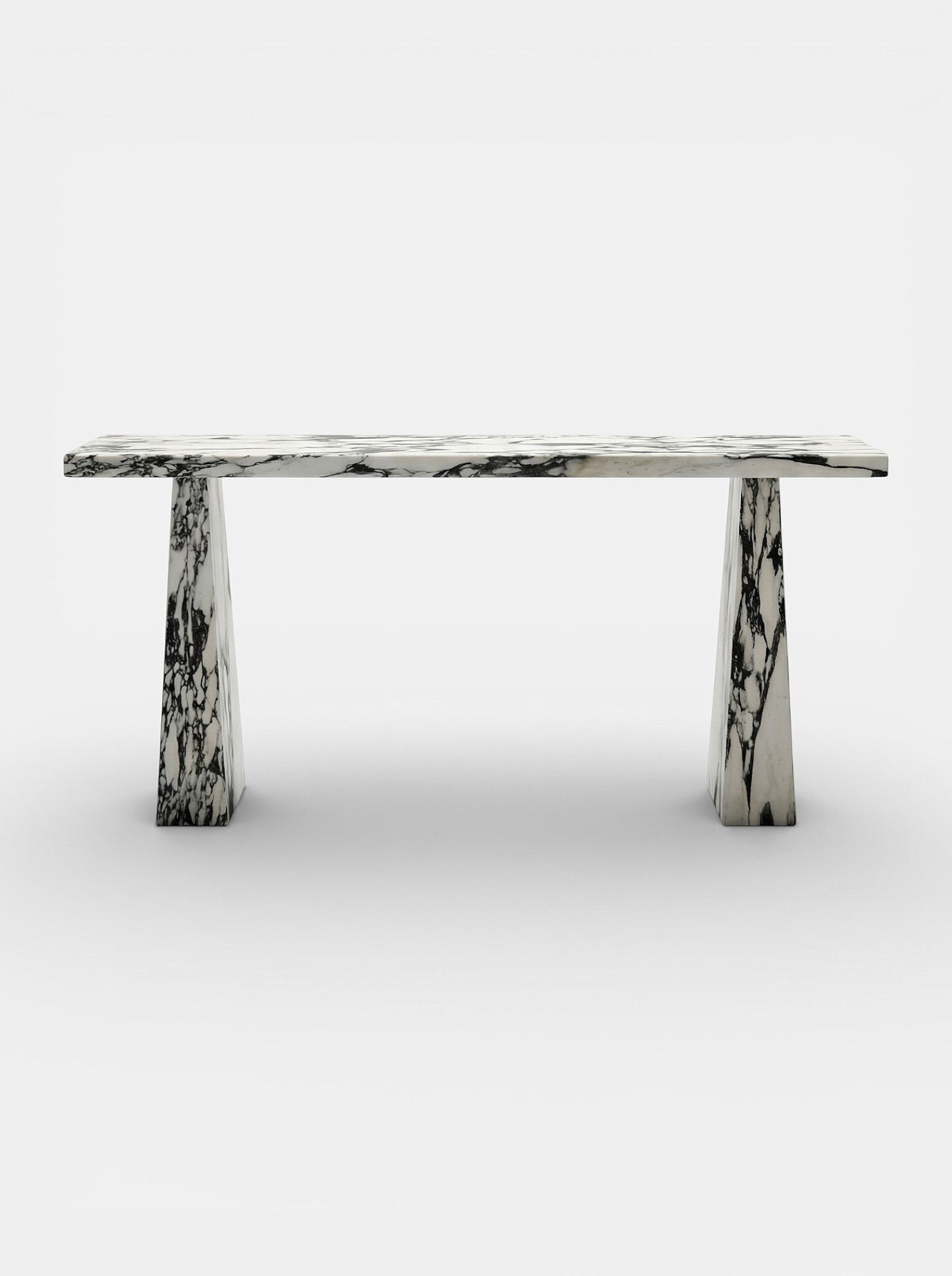 Uma console in Calacatta Viola marble front view - Italian luxury furniture with purple-veined white stone