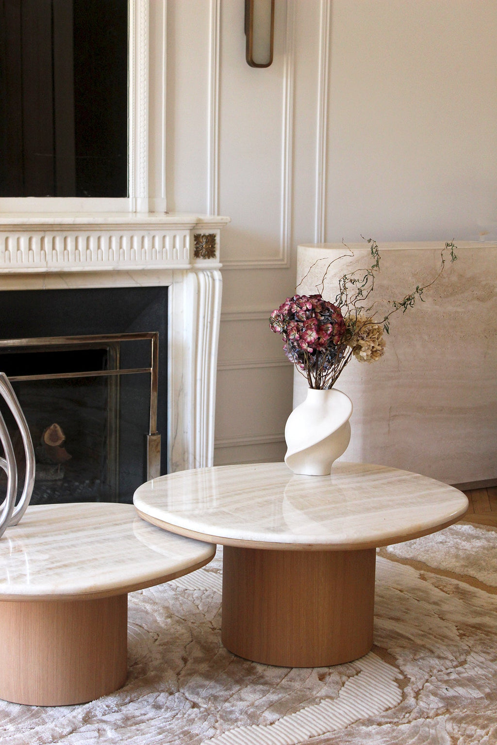 MARBERA Alexis ivory onyx oak combination table - Italian crafted luxury furniture angle view