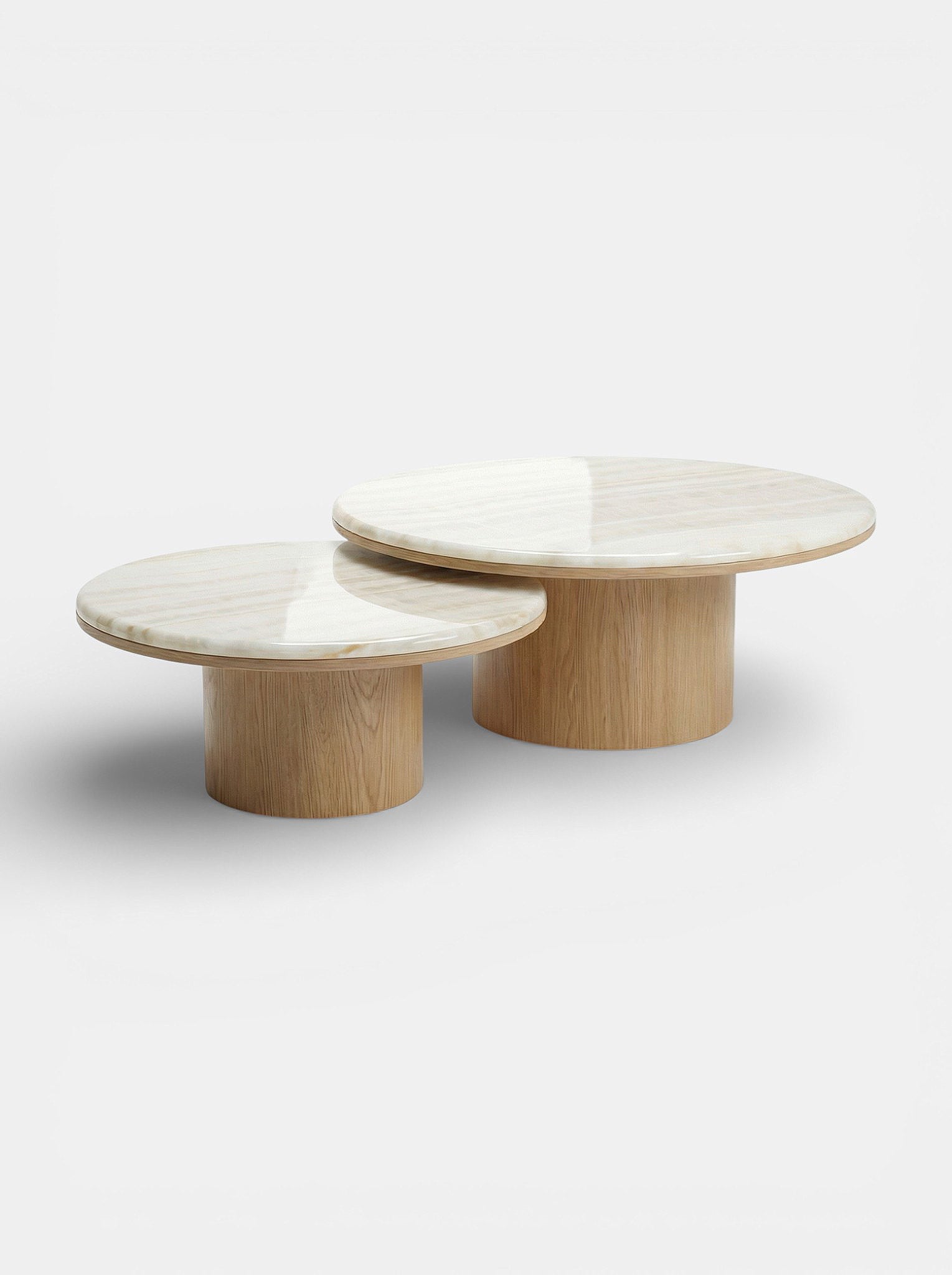 Elegant Alexis duo tables ivory onyx and oak - Italian luxury furniture front view display
