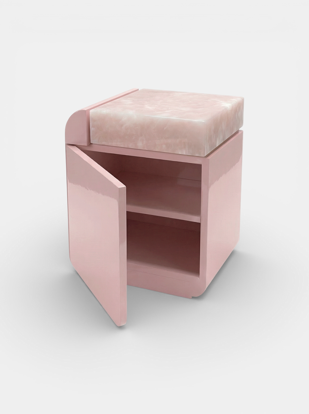 MARBERA Amo pink onyx marble storage table main view, Italian luxury modern furniture craftsmanship
