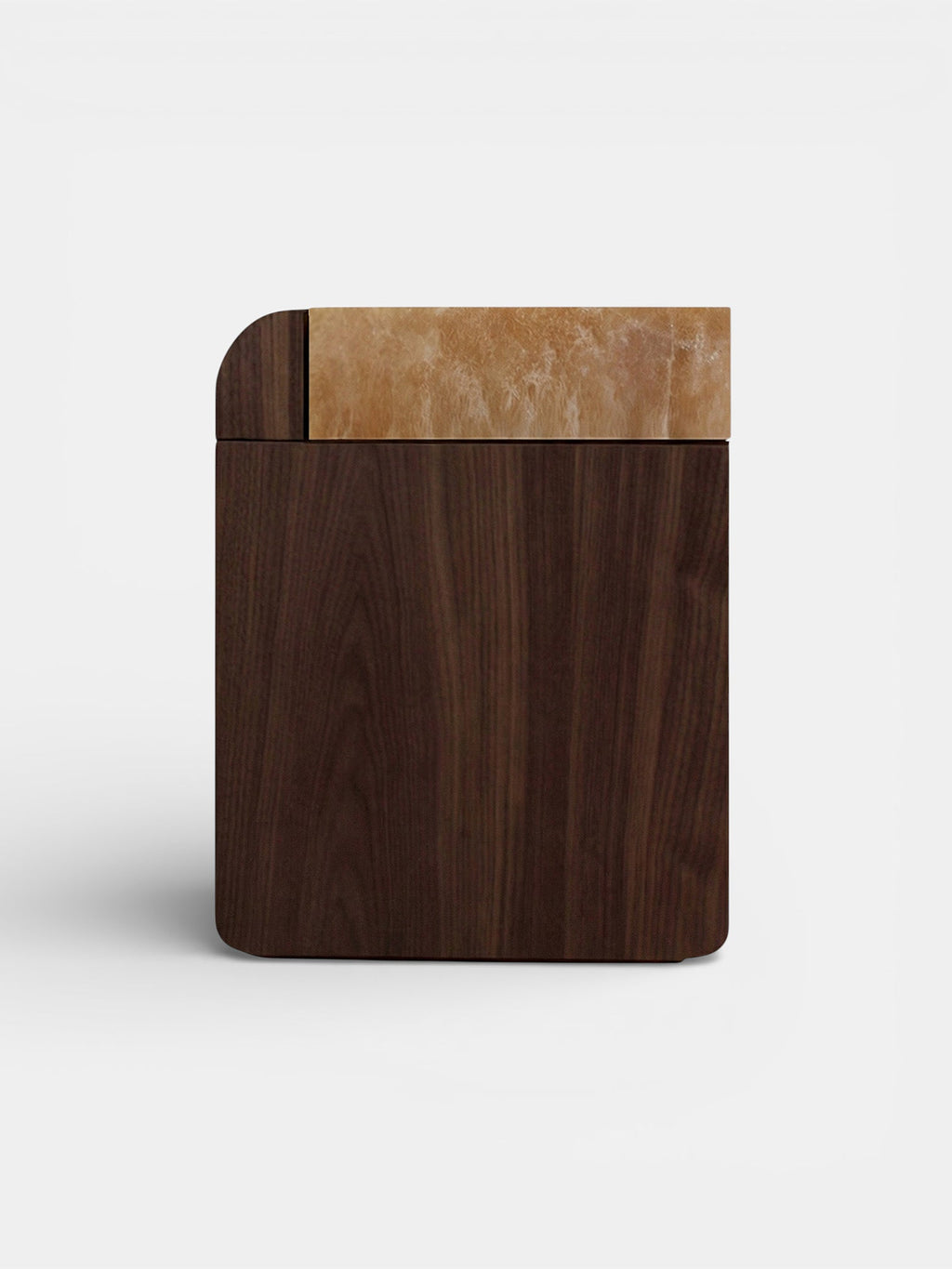 MARBERA Amo walnut wood honey onyx marble storage table, Italian luxury mixed material furniture design