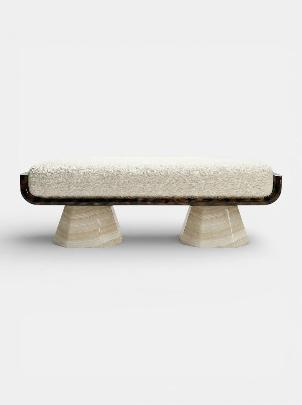 Ava bench in glossy wood and Ivory Onyx marble - Italian luxury furniture with mixed materials design