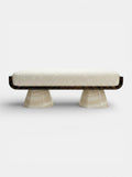 Ava bench in glossy wood and Ivory Onyx marble - Italian luxury furniture with mixed materials design