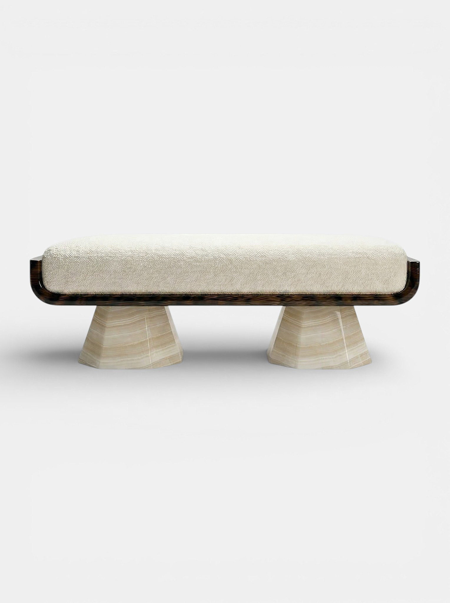 Ava bench in glossy wood and Ivory Onyx marble - Italian luxury furniture with mixed materials design