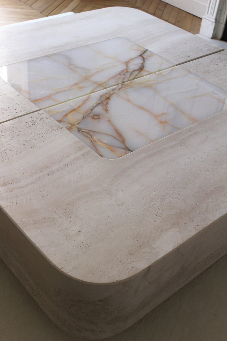 Elegant Baci coffee table portrait view - premium marble construction with refined proportions