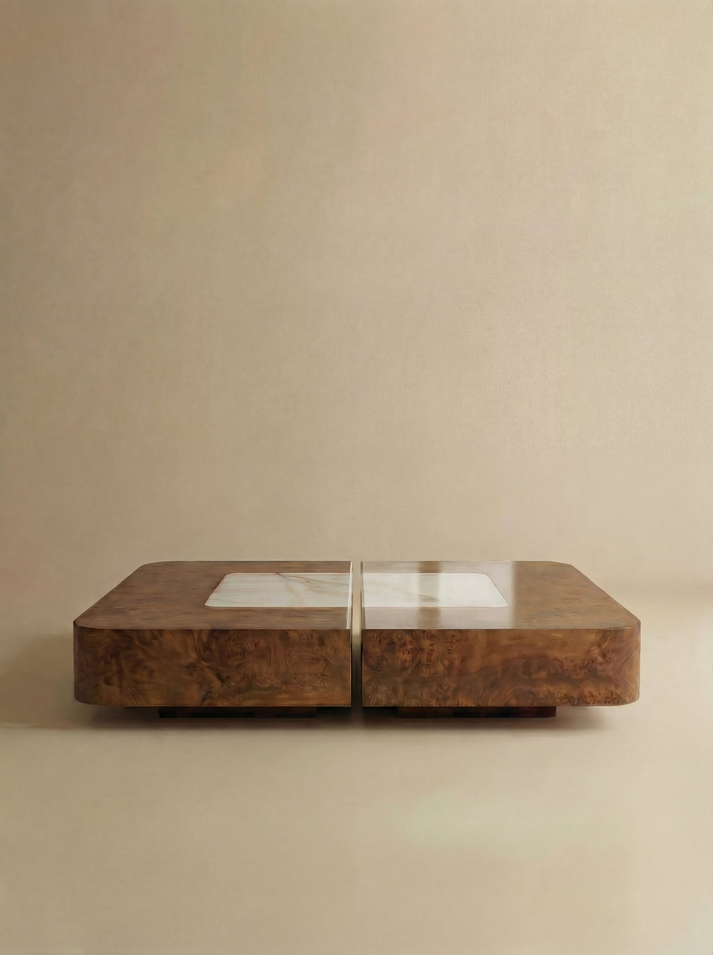 Luxury Baci Burl Wood and Shell Onyx table detail - Italian artisan furniture with natural textures