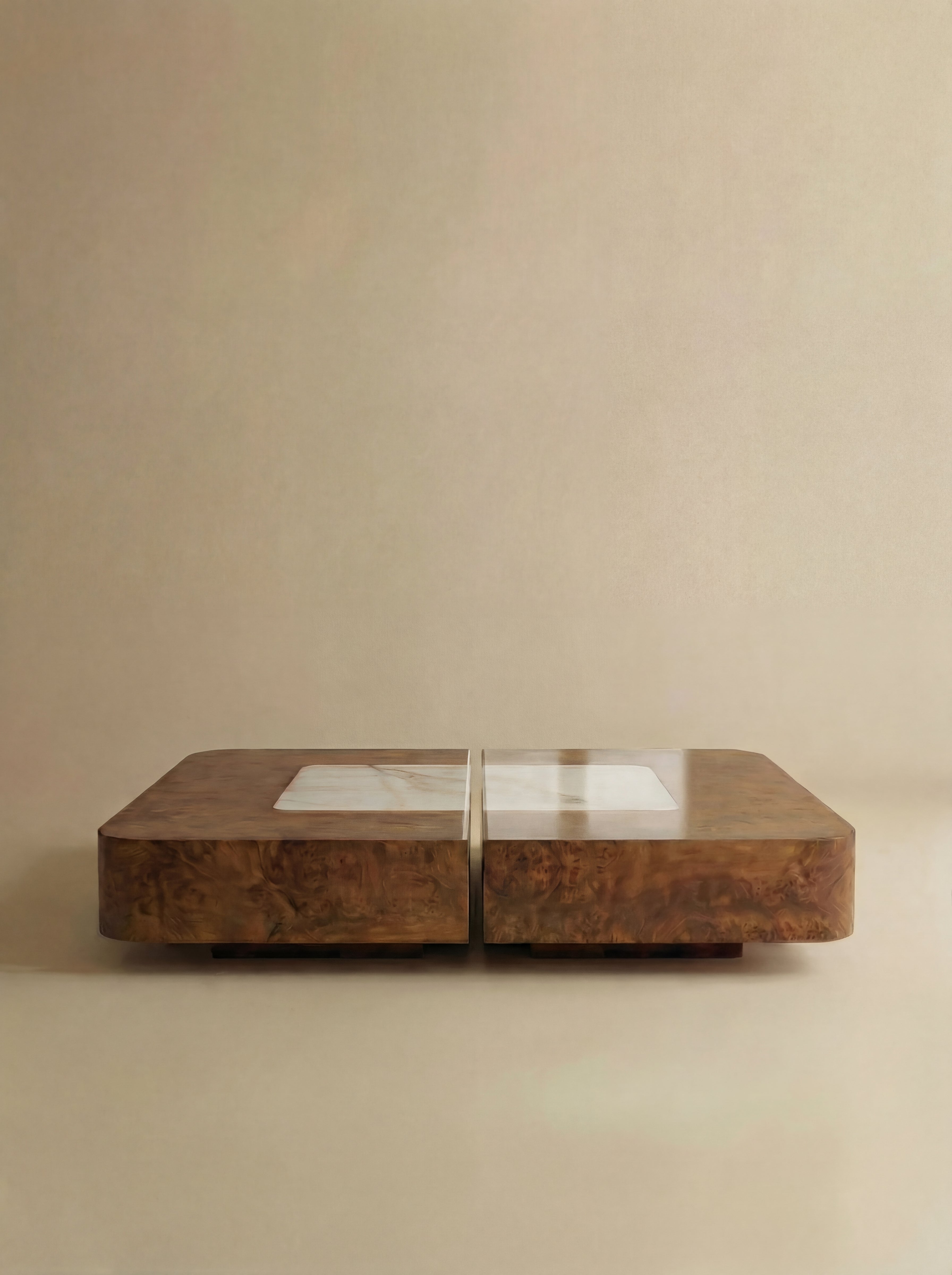 Luxury Baci Burl Wood and Shell Onyx table detail - Italian artisan furniture with natural textures