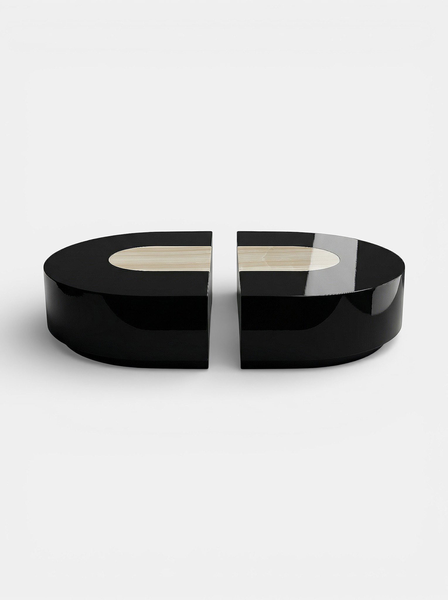 Baci Capsule table in Black and Ivory Onyx marble - Italian luxury furniture with contrasting stones