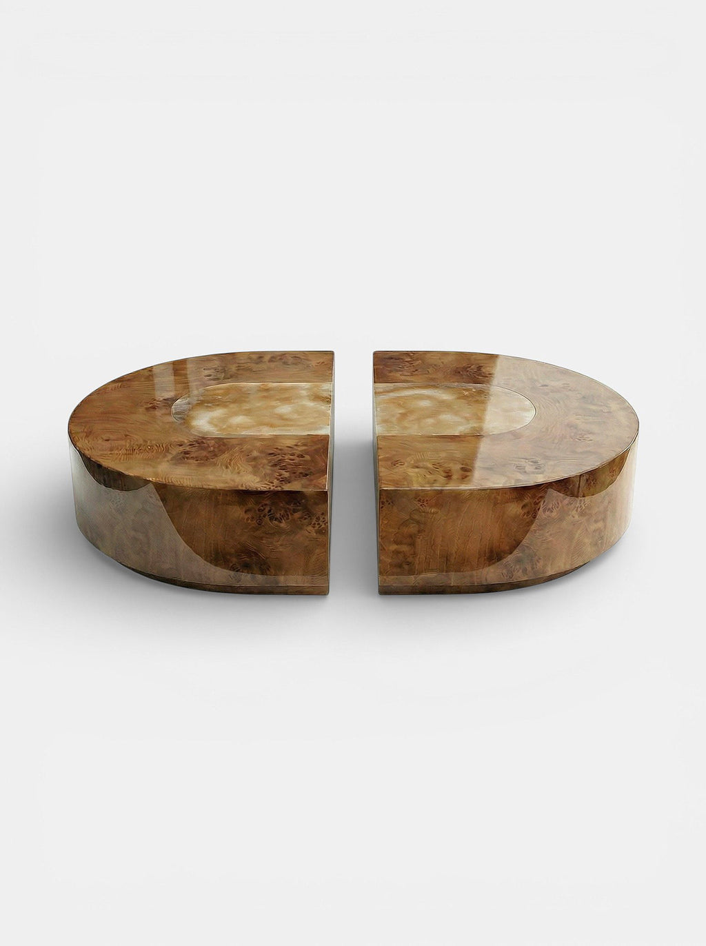 Luxury Baci Capsule table featuring Burl Wood and Honey Onyx - Italian artisan furniture craftsmanship