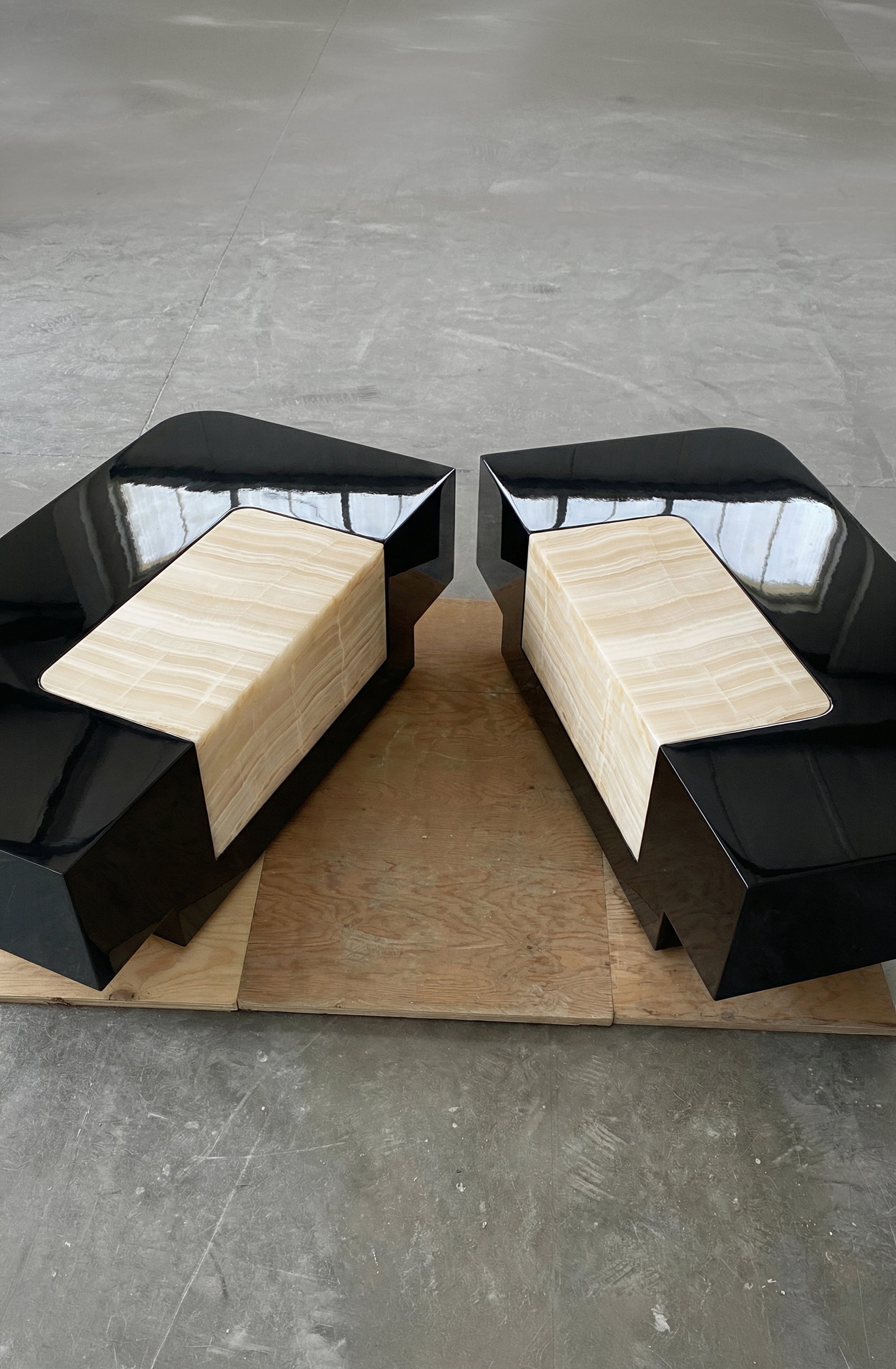 Italian Baci table in black onyx - luxury marble furniture with dramatic monochromatic design