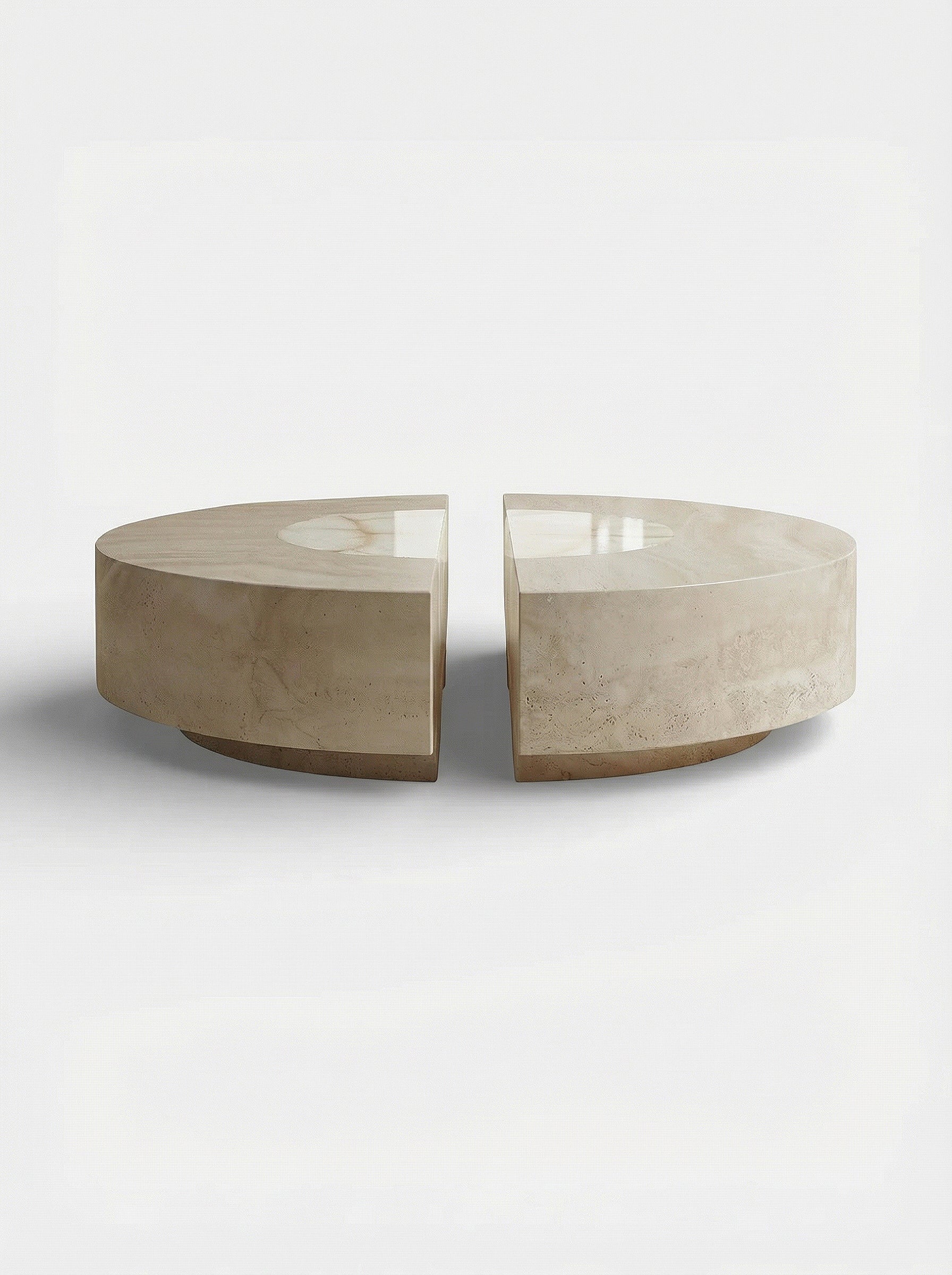 Round travertine and shell onyx Baci table - Italian luxury marble furniture with circular design