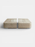 Square travertine and shell onyx Baci coffee table - elegant Italian marble furniture front view