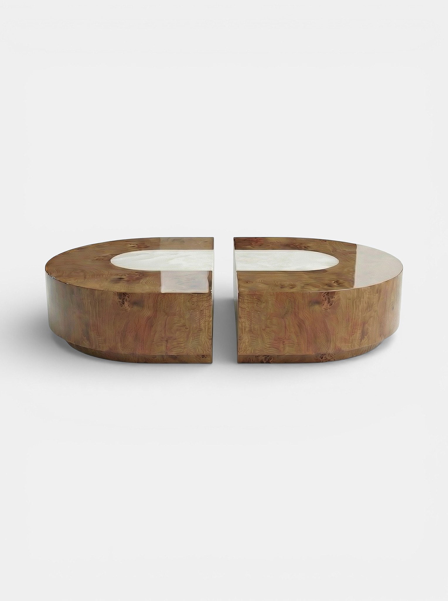 Baci Capsule table in Burl Wood and White Onyx - Italian luxury furniture with premium natural materials