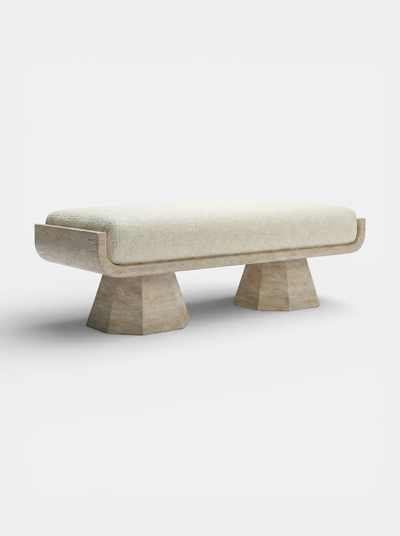 Modern Ava travertine marble bench - handcrafted Italian stone furniture with minimalist aesthetic