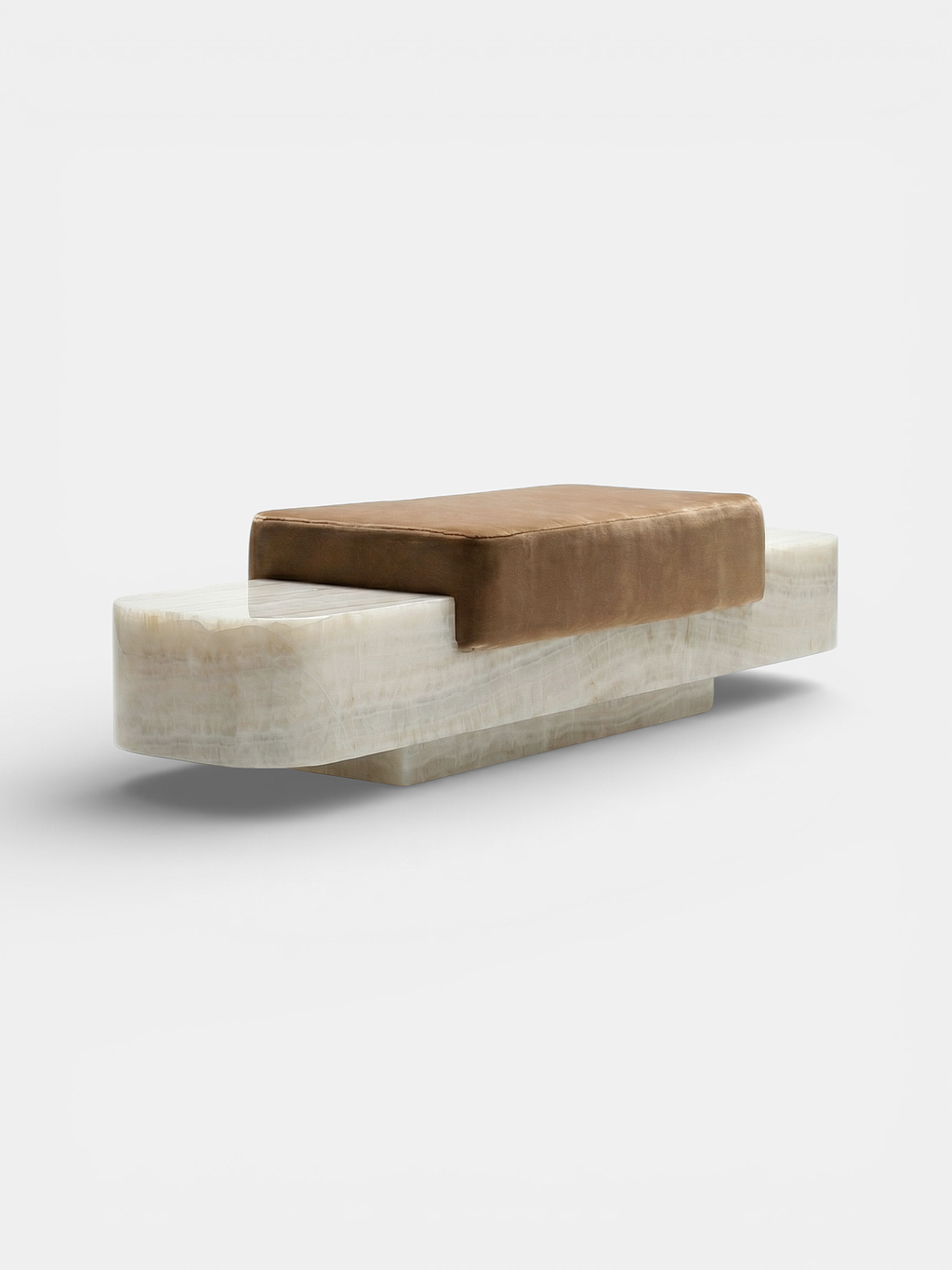 Rear perspective of Ran luxury marble bench highlighting premium Italian stone craftsmanship details