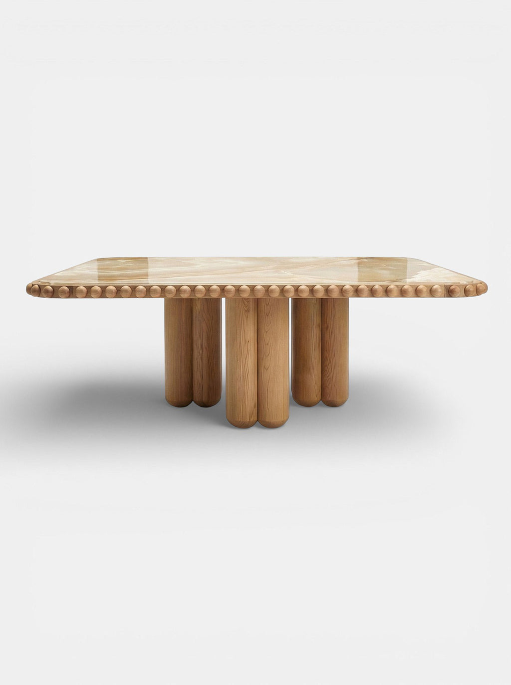 Biscuit dining table in sixties onyx and oak - Italian luxury furniture with mixed natural materials