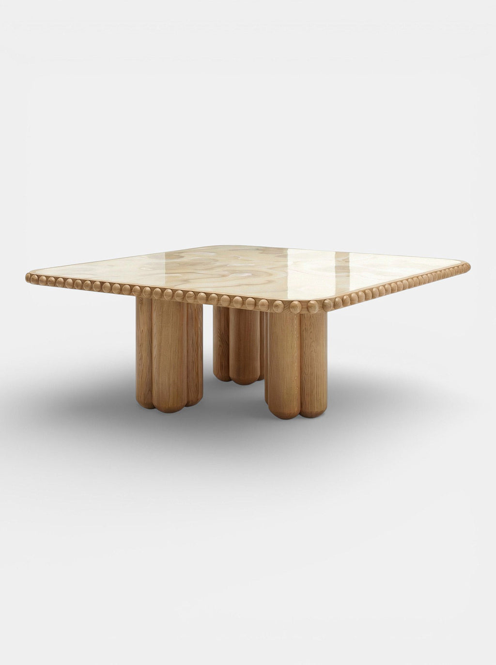 Italian Biscuit dining table front view - sixties onyx and oak luxury furniture combination