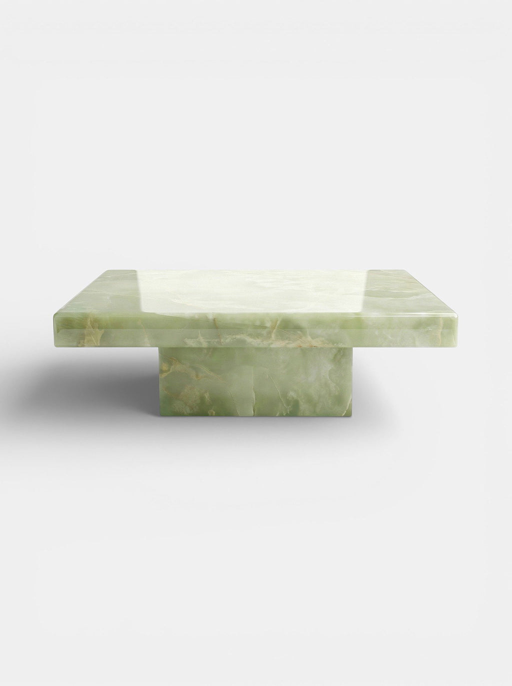 Cara coffee table in green onyx - Italian luxury furniture with translucent stone and gold veining