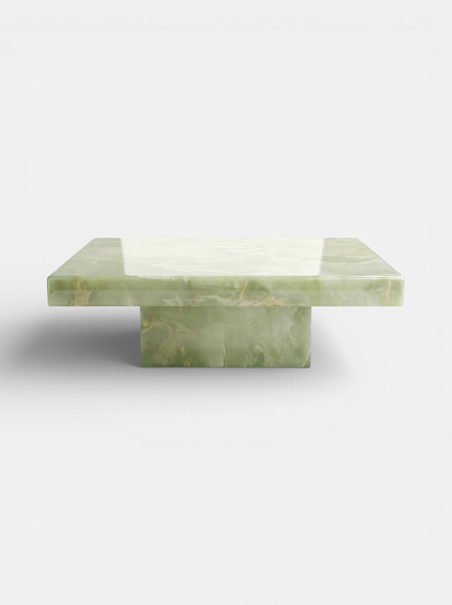 Cara coffee table in green onyx - Italian luxury furniture with translucent stone and gold veining