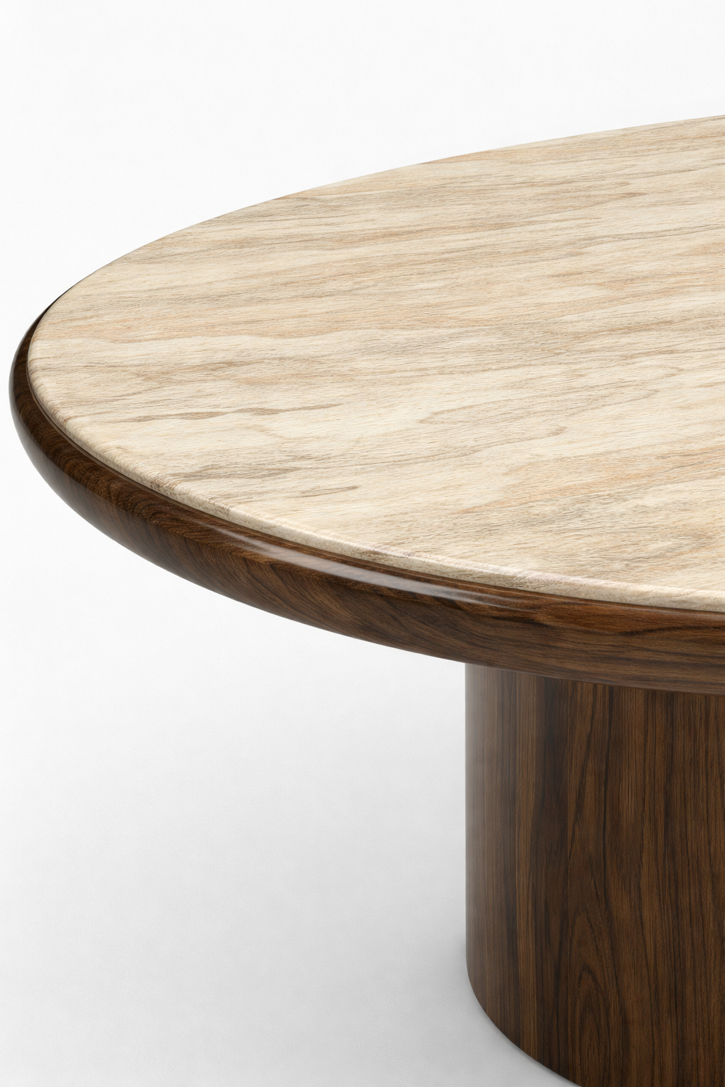 Carla table detail view wood and travertine - Italian crafted luxury furniture close-up