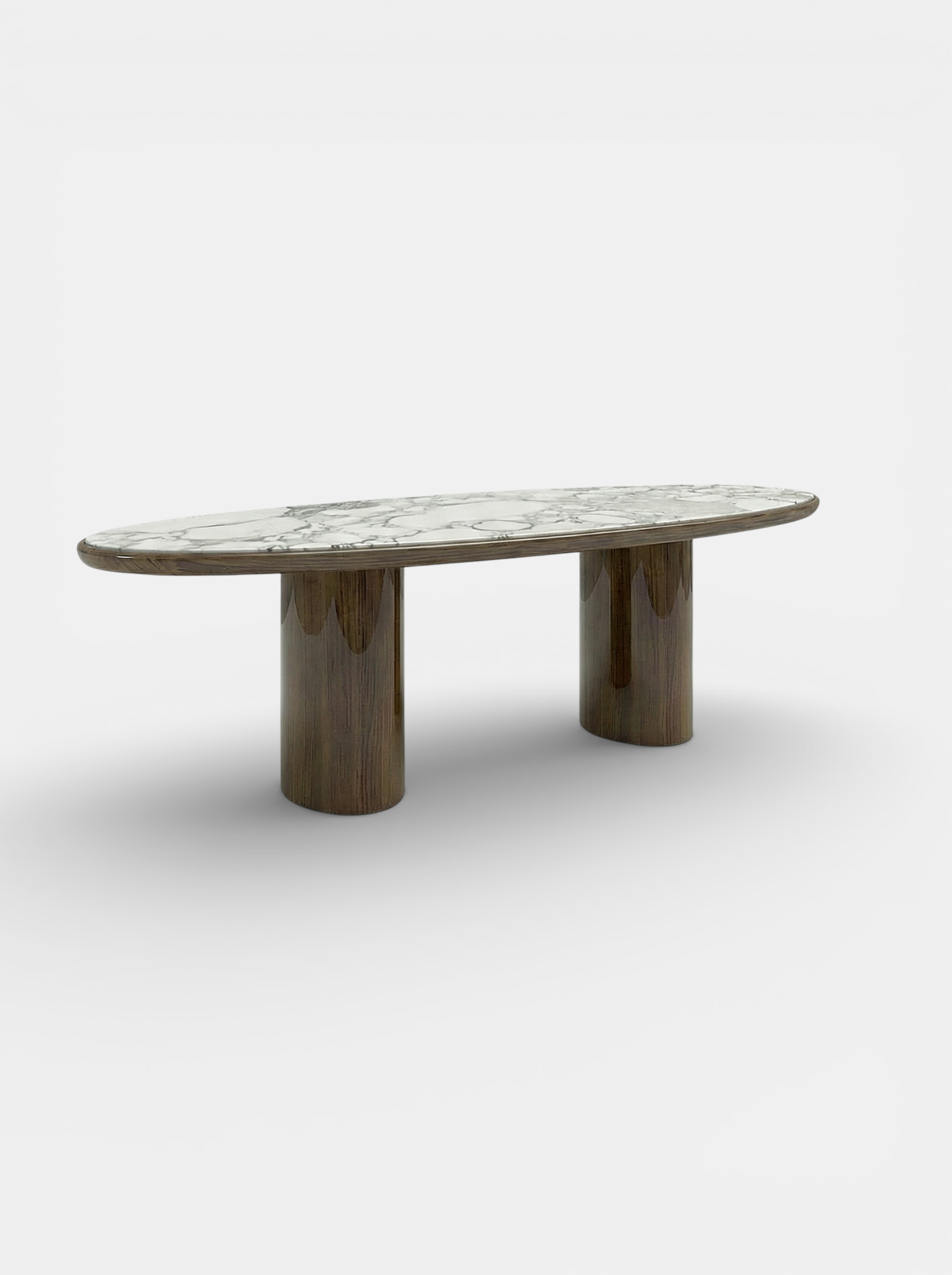 Wood and Arabescato marble Carla dining table angle view - premium Italian mixed material furniture