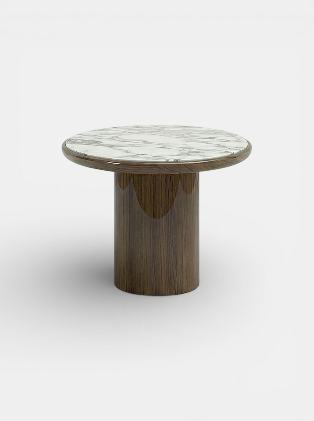 Carla dining table profile view - Italian wood and Arabescato marble luxury furniture side angle